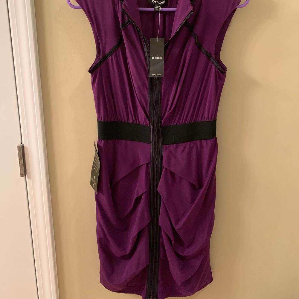 NWT Bebe XS Purple Dress with Black accents